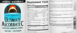 Label for Ultimate Ascorbate C 1,000 mg