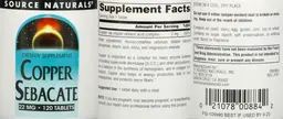 Label for Copper Sebacate 22 mg