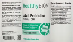 Label for Adult Probiotics 15 Billion CFU