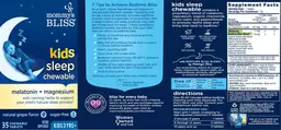 Label for Kids Sleep Chewable Natural Grape Flavor