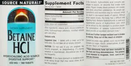 Label for Betaine HCl 650 mg