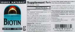 Label for Biotin 5,000 mcg