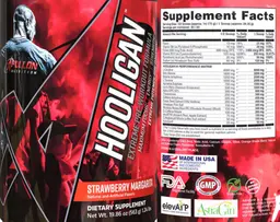 Label for Hooligan Extreme Pre-Workout Formula Strawberry Margarita