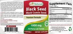 Label for Black Seed (Black Cumin Seed) 1000 mg