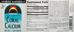 Label for Coral Calcium 600 mg