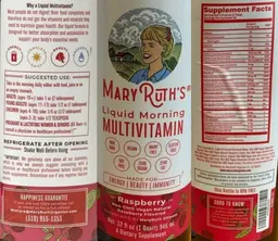Label for Liquid Morning Multivitamin Raspberry