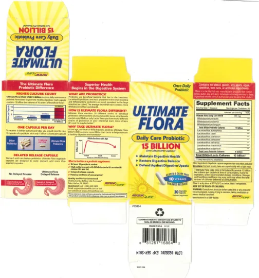 Label for Ultimate Flora Daily Care Probiotic