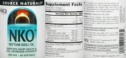 Label for NKO Neptune Krill Oil 500 mg