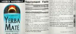 Label for Yerba Mate 600 mg
