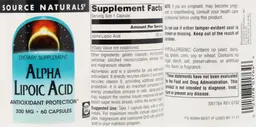 Label for Alpha Lipoic Acid 300 mg