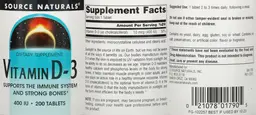 Label for Vitamin D-3 400 IU