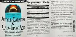 Label for Acetyl L-Carnitine & Alpha-Lipoic Acid