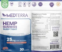 Label for Hemp Gummies Sleep Tight 25 mg Strawberry