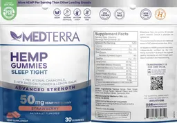 Label for Hemp Gummies Sleep Tight 50 mg Strawberry