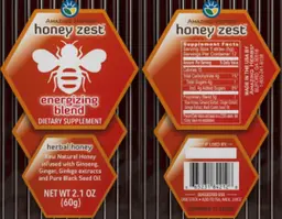 Label for HoneyZest Energizing Blend