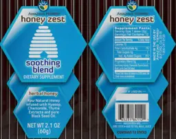 Label for HoneyZest Soothing Blend