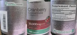 Label for Cranberry Concentrate + Vitamin C