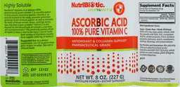 Label for Ascorbic Acid 100% Pure Vitamin C