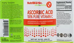 Label for Ascorbic Acid 100% Pure Vitamin C