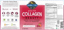 Label for Grass Fed Collagen Beauty Cranberry Pomegranate Flavor