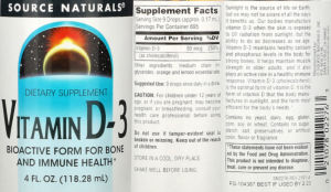 Label for Vitamin D-3