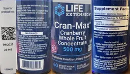 Label for Cran-Max 500 mg