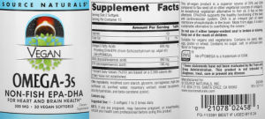 Label for Vegan Omega-3s 300 mg