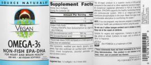 Label for Vegan Omega-3s 300 mg