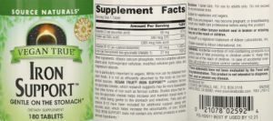 Label for Vegan True Iron Support