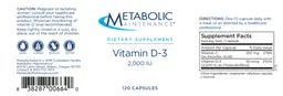 Label for Vitamin D-3 2,000 IU