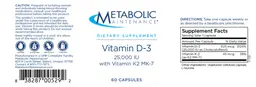 Label for Vitamin D-3 25,000 IU
