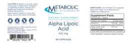 Label for Alpha Lipoic Acid 100 mg