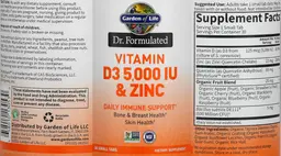 Label for Vitamin D3 5,000 IU & Zinc