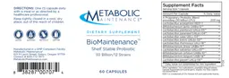 Label for BioMaintenance Shelf Stable Probiotic 50 Billion/12 Strains