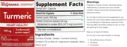 Label for Turmeric 500 mg