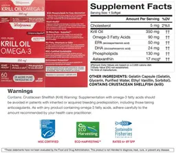 Label for 100% Pure Krill Oil Omega-3 350 mg