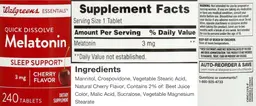 Label for Quick Dissolve Melatonin 3 mg Cherry Flavor