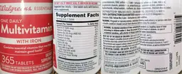 Label for Multivitamin with Iron
