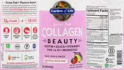 Label for Grass Fed Collagen Beauty Strawberry Lemonade Flavor