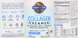 Label for Grass Fed Collagen Creamer Creamy Vanilla Flavor