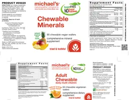 Label for Chewable Minerals Natural Tropical Fruit Flavor