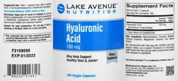 Label for Hyaluronic Acid 100 mg
