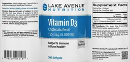 Label for Vitamin D3 125 mcg (5,000 IU)