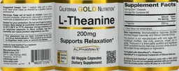 Label for L-Theanine 200 mg