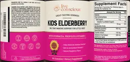 Label for Kids Elderberry Gummy Natural Raspberry Flavor