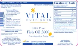 Label for Ultra Pure Fish Oil 2600 Lemon Flavor
