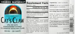 Label for Cat's Claw 500 mg