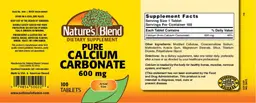 Label for Pure Calcium Carbonate 600 mg