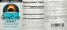 Label for Green Coffee Extract 500 mg
