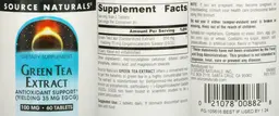 Label for Green Tea Extract 100 mg